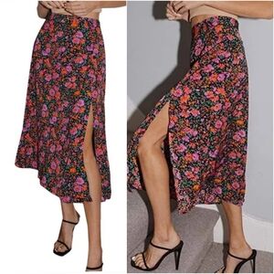 Floerns Women's Boho Floral High Waist Split A Line Midi Skirt XS Rose Pink